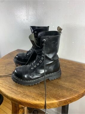 STEEL Made In England Steel Toe  Pink Combat Style Leather Boots